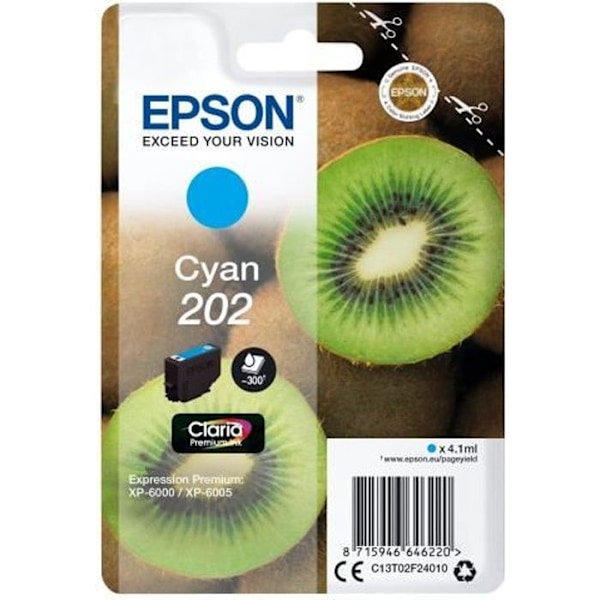 Original EPSON 202 blækpatron - Cyan - 4,1 ml - til Expression Home XP-202