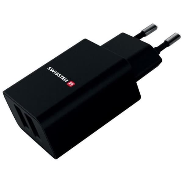 Laddare - SWISSTEN - 22033000 - 2x USB - 2,1A - Smart IC-teknik svart