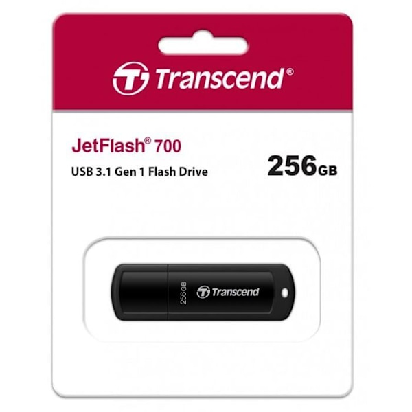 USB-avain - TRANSCEND - JETFLASH 700 - 256 Gt - USB 3.1 Gen 1 - Musta