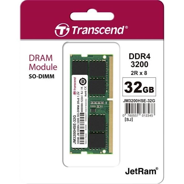 Transcend Laptop Hukommelsesmodul JetRam JM3200HSE-32G 32 GB 1 x 32 GB RAM DDR4 3200 MHz