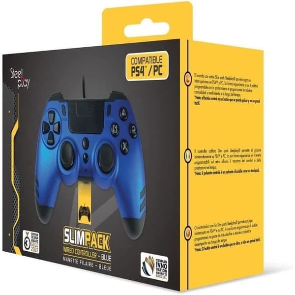 Spelkontroll - Steelplay - Slimpack - Trådad 3m - Kompatibel med PS4/PS3/PC - Dubbel vibration Blå