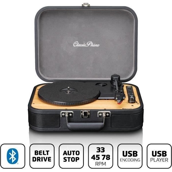 Retro Bluetooth vinyl pladespiller - LENCO - TT-116BK - Indbyggede højttalere, USB Grå og sort