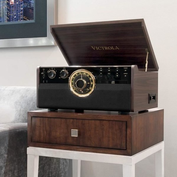 VICTROLA EMPIRE Vinyylilevysoitin - 6 in 1 - Espresso - Radio, Kasetti, CD, Bluetooth - Musta