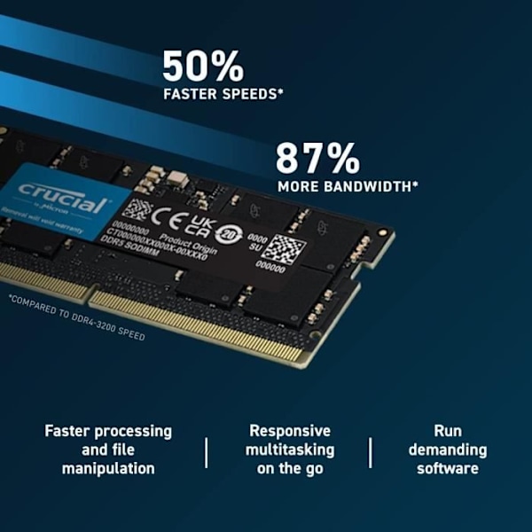 CRUCIAL RAM-hukommelse DDR5 - 16GB - 4800 MT/s - CL40 - SODIMM