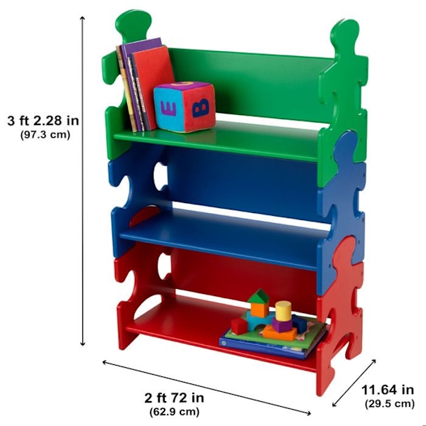 KidKraft - Primær reol i træpuslespil til børn med 3 hylder Grön - Blå - Röd