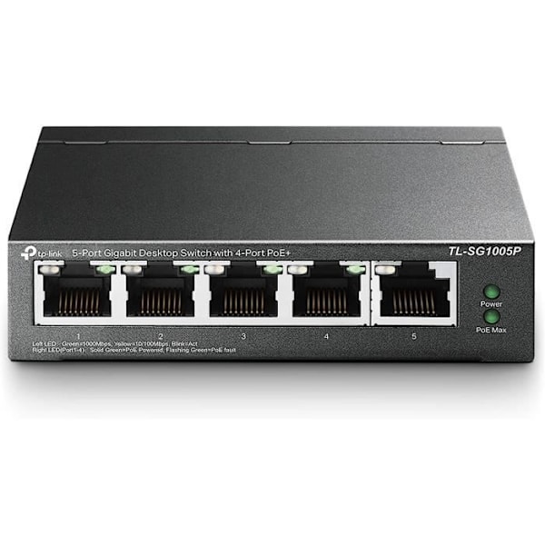 5-portars Gigabit PoE-switch - TP-Link TL-SG1005P - 4 PoE+ 65W-portar - Metallhölje - Enkel installation