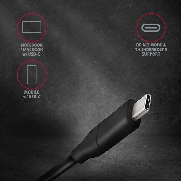 AXAGON RVC-DPC USB-C til DisplayPort-kabel, 1,8 m, 4K/60 Hz - Sort - 8595247905314