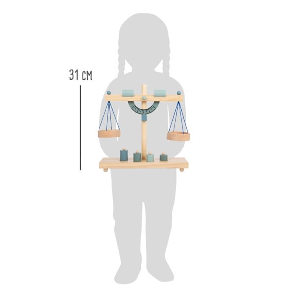 Trädvåg med vikter - SMÅFOT - Pedagogisk träleksak - För barn från 3 år och uppåt Beige och blå