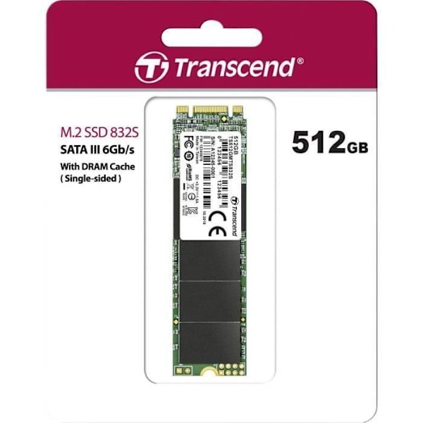 TRANSCEND Kova SSD 512 Gt - Yksipuolinen, M.2 2280 SSD, SATA B+M -avain, TLC - Erittäin ohuelle kannettavalle