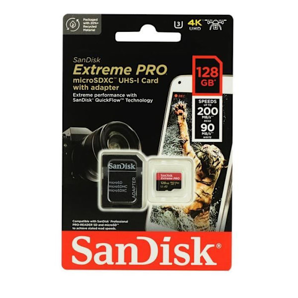 SanDisk Extreme Pro microSDXC 128GB Class 10 UHS-I U3 V30 200MB/S 90MB/S A2 C10 Muistikortti
