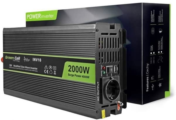 Bilstatore - Green Cell - PRO - 2000 W - 12 V - Överbelastnings- och överhettningsskydd svart