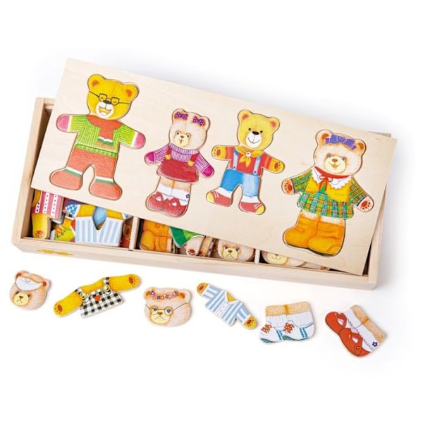 Puzzle med indramning - Bigjigs Toys - Klæd familen bjørn - 72 dele - 3 år - Indendørs Beige