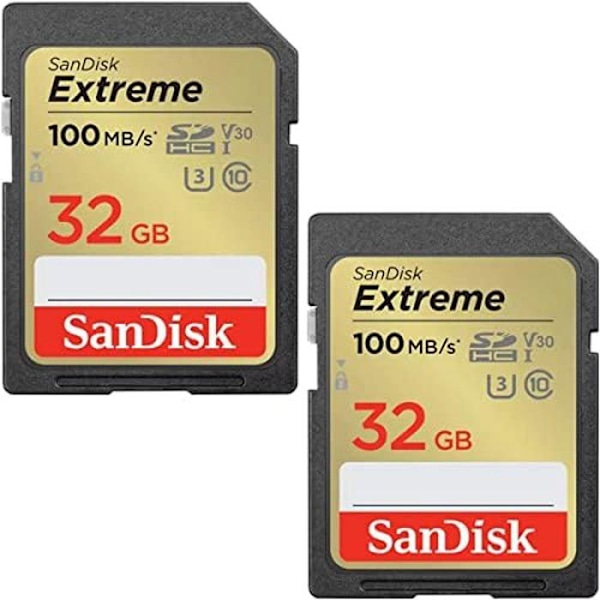 SanDisk 32 GB Extreme SDHC-kort (2-pak) + RescuePRO Deluxe - Klasse 10 - U3 - V30