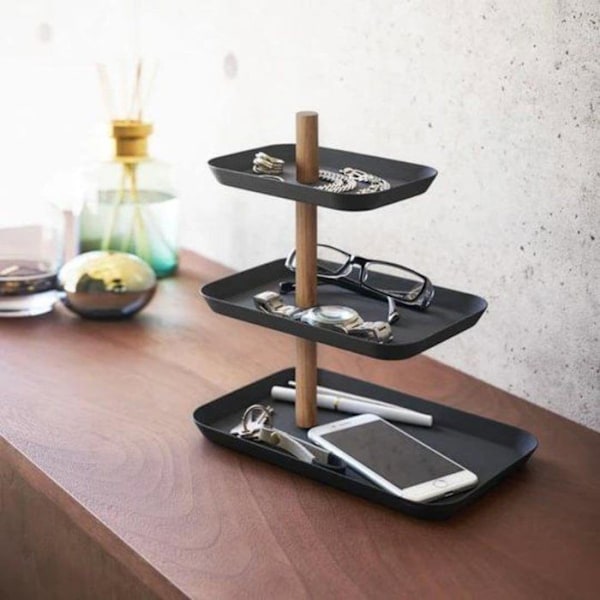 YAMAZAKI - Smykkestativ 3 etager med roterende bakker H25,5 cm - Sort-Sort