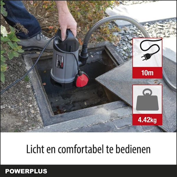 Powerplus Elektrisk Vandpumpe POWEW67906 - 750 W Nedsænket Vandpumpe, Maksimal 35°C, 13.000 l/h, Havenværktøj grå