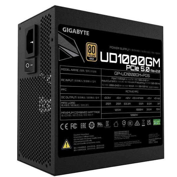 Virtalähde - GIGABYTE - UD1000GM PG5 V2 - 1000 W - 80 Plus Gold - Modulaarinen