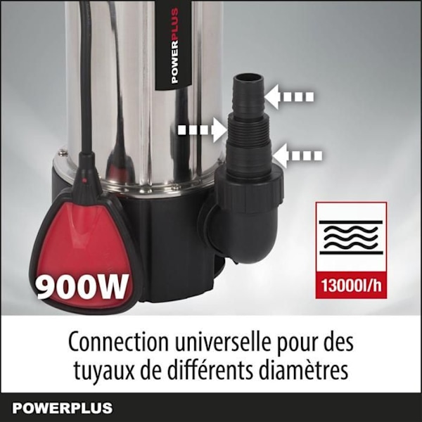 Powerplus Elektrisk Vandpumpe POWEW67915 - Submersibel Vandpumpe på 900 W, Maksimal 35°C, 13.000 l/h, Haveværktøj grå