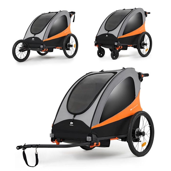 3-in-1 Peräkärry - Kinderkraft - NAVA - Juoksupuku - 1 tai 2 lapselle - Oranssi Orange