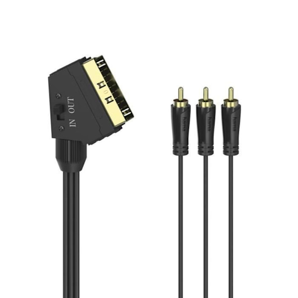 Videokabel, hane scart-kontakt - 3 f. RCA-hanar (video/stereo), 1,5m