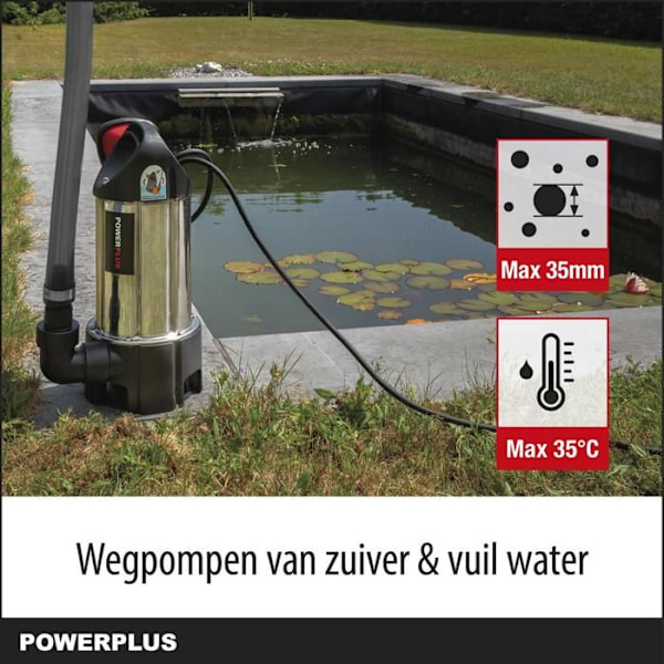Powerplus Elektrisk Vandpumpe POWEW67912 - 400 W Submersibel Vandpumpe, Maksimal 35°C, 7500 l/h, Havemaskiner grå