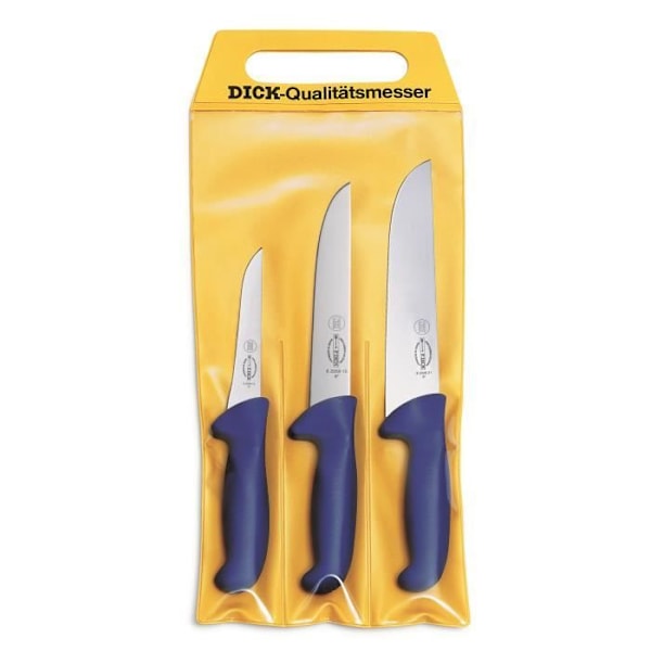 Lihavalmistajan veitset - F. DICK - ErgoGrip - 3 kappaletta - X55CrMo14-terä - Liukastumaton kahva Blå