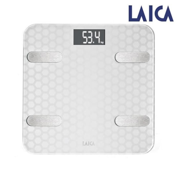 Bluetooth skala og beregning af kropssammensætning i hvid farve smart 180kg ps7011 laica.