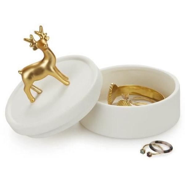 Smykkeskrin - Balvi - Deerling - Hvid/guld porcelæn - 10,4 x 9,8 cm - Unisex guld, vit