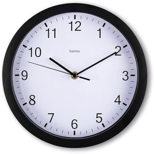 Väggklocka - HAMA - Elba - 25 cm - Tyst - Modern Design Svart