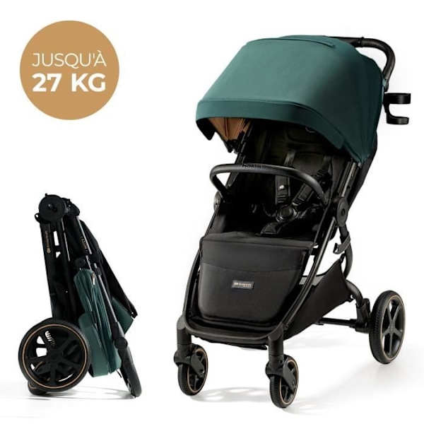 Sammenklappelig klapvogn op til 27 kg - KINDERKRAFT MITZY - En-hånds sammenklapning - Store dæmpede hjul uden oppustning - Grøn Grön