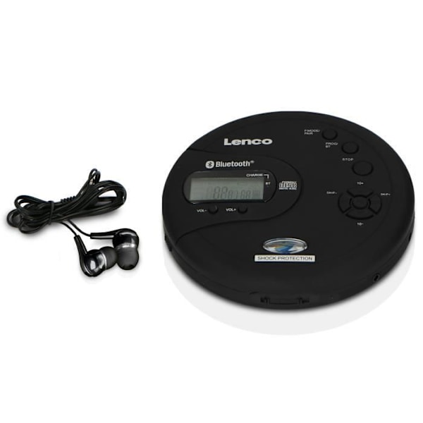 Lenco CD-300BK - Bluetooth® kannettava CD/MP3-soitin iskusuojalla - Musta sort