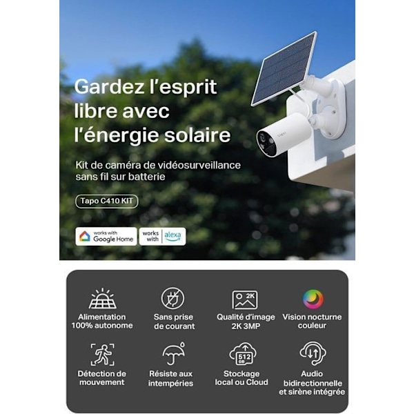 Overvågningskamera - Tapo - C410 KIT - 2K(3MP) - Solenergi - IP65 vandtæt