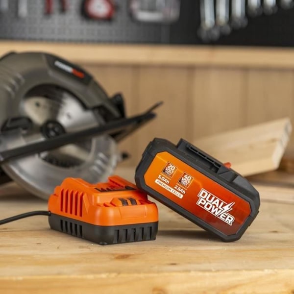 Batteri og lader - Dual Power - POWDP90640 - Batteri 2,5Ah/5,0Ah 2x20V og lader - Trådløse gør-det-selv værktøjer Orange - Sort