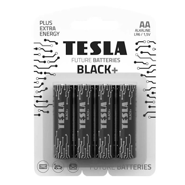 TESLA AA LR6 1,6 V alkaliparistot ja lisäenergiaakut - 4 kpl pakkaus - BLACK+ design