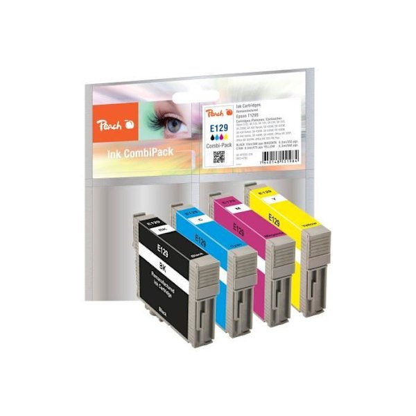 Peach CombiPack E129 bläckpatron - Paket med 4 - Svart, Gul, Cyan, Magenta - Alternativ för Epson T1295