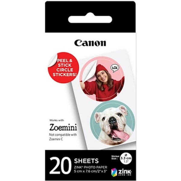 Canon tryckpapper Zink förskuret runt papper för Zoemini (40 klistermärken)