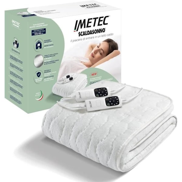 Imetec Chauffe-Lit Adapto Recreo - Varmemadras 2 Pladser 150x160 cm - Hurtig Opvarmning - Regulering 6 Temperaturniveauer - Stof