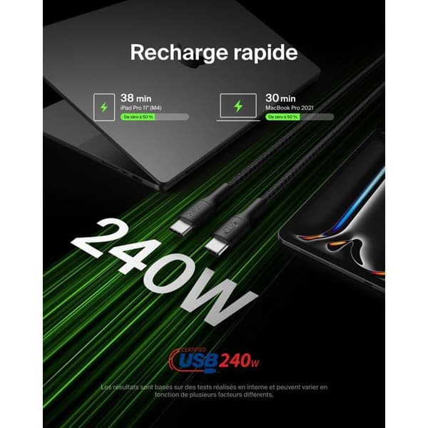 USB-C-kabel - Belkin - BoostCharge - 240W - 2m - Svart