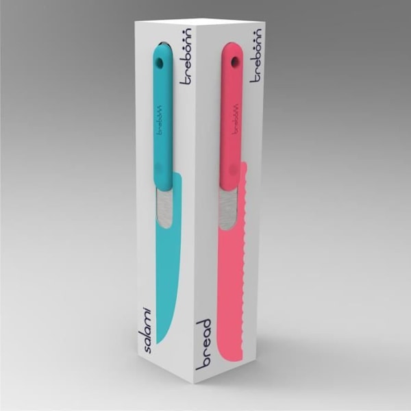 4-veitsisarja (Santoku, kokki, leipä, tarjoilu) Inox (Blå, orange, violet, koral)