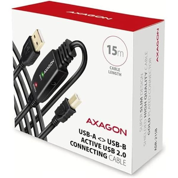 USB-kabel - AXAGON - ADR-215B - Aktiv - 15m - USB-A till USB-B
