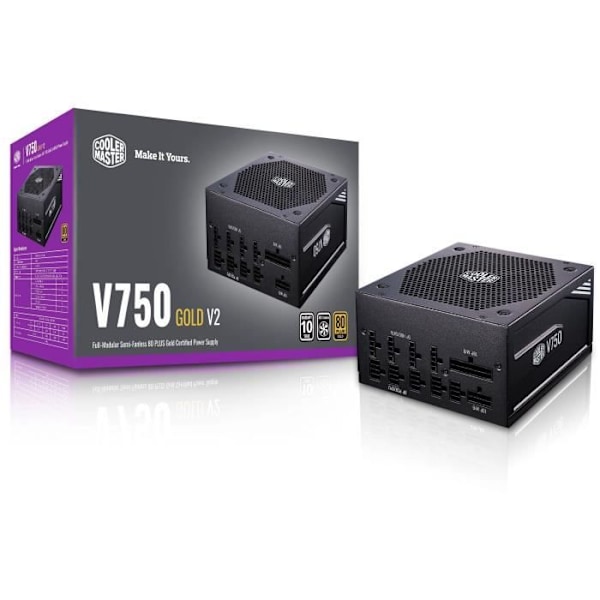 COOLER MASTER V750 Gold V2 750 W virtalähde 100 % modulaarinen ja 40 % ilman tuuletinta (80 Plus GOLD -sertifioitu 10 vuoden takuu)