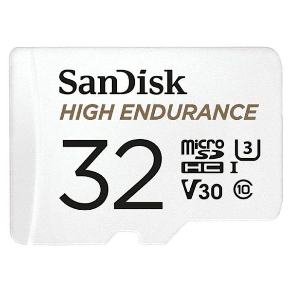 SanDisk - Kestävä microSDHC-kortti videovalvontaan + SD-sovitin, 32 Gt, 100 MB/s lukunopeus 40 MB/s kirjoitus, U3, V30