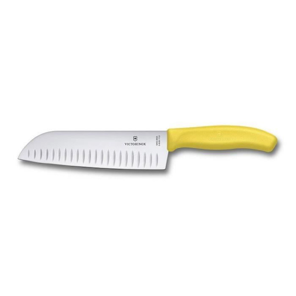 Santoku kniv honeycomb rustfrit stål klinge 17cm gul fibrox skaft Victorinox - Professionel kniv Gul