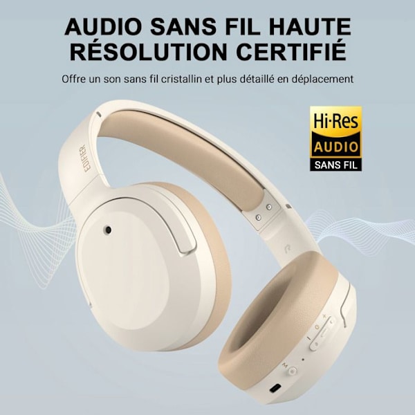 Edifier W820NB Plus aktiva brusreducerande hörlurar Högupplösta trådlösa hörlurar 49 timmars speltid Headset Elfenben