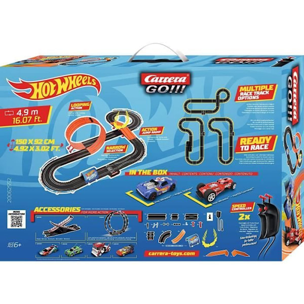 Hot Wheels elektrisk kredsløb 4,9m - Carrera GO!!! - 2 biler - Løkke og springbræt Orange og sort