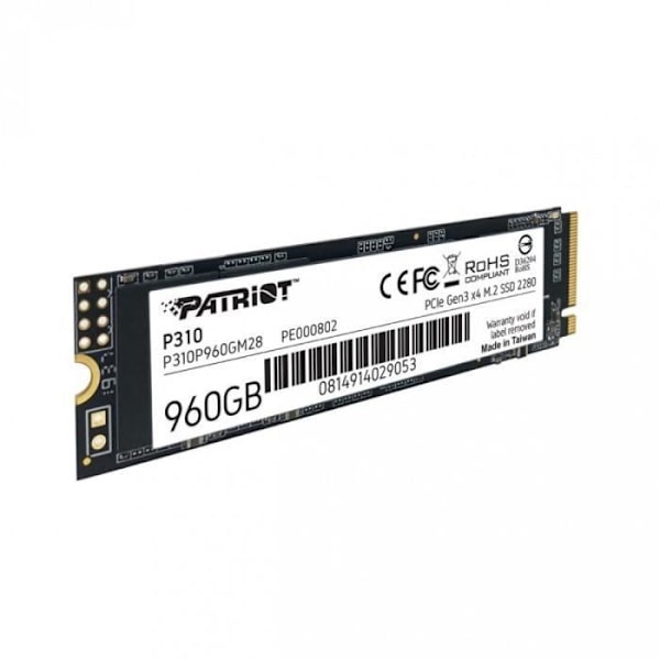 Patriot SSD-asema P310 960 Gt M.2 2280 2100/1800 PCIe NVMe Gen3 x 4 - 0814914029053