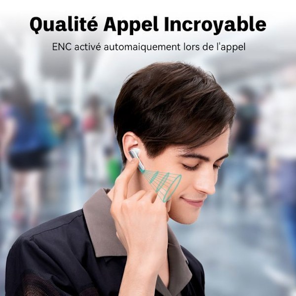 Trådlösa hörlurar med brusreducering ANC och ENC VEATOOL Bluetooth 5.3 Vattentåliga IPX6 32 timmars speltid Stereo ljud Vit Vit