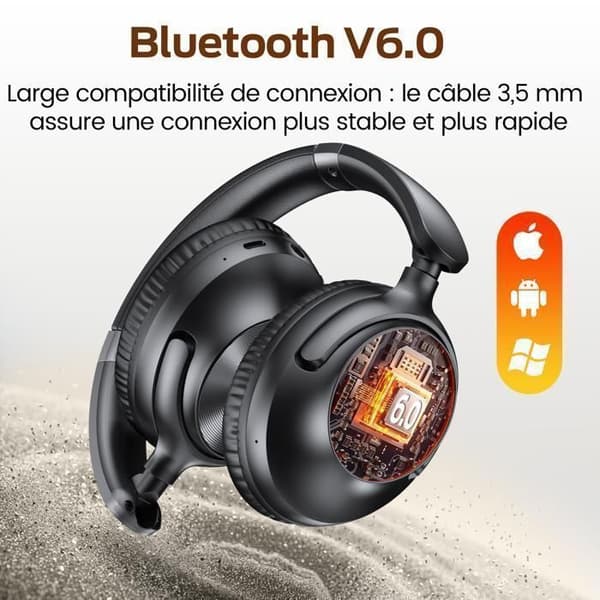 Bluetooth-hörlurar - VEATOOL - H08 - Hybrid ANC - 100 h batteritid - Bluetooth 6.0 Svart