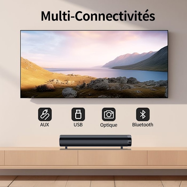 VEATOOL Soundbar för TV 50W Power Deep Bass Channels 2.0 Stereoljud DSP EQ Mode Bluetooth/AUX/Optisk/USB/RCA Svart