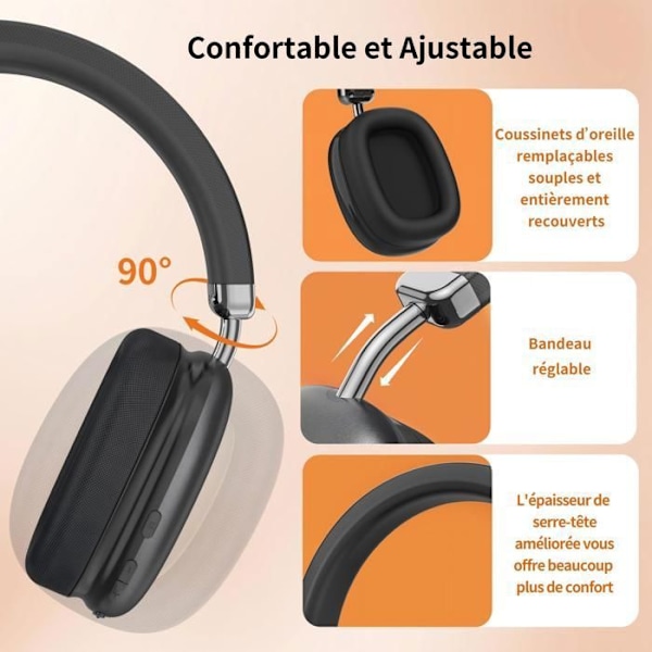 VEATOOL Langattomat kuulokkeet Bluetooth 5.3 Käännettävä Kolmiraitaequalisointi Stereoääni Sisäänrakennettu mikrofoni 80H akunkesto Musta Svart