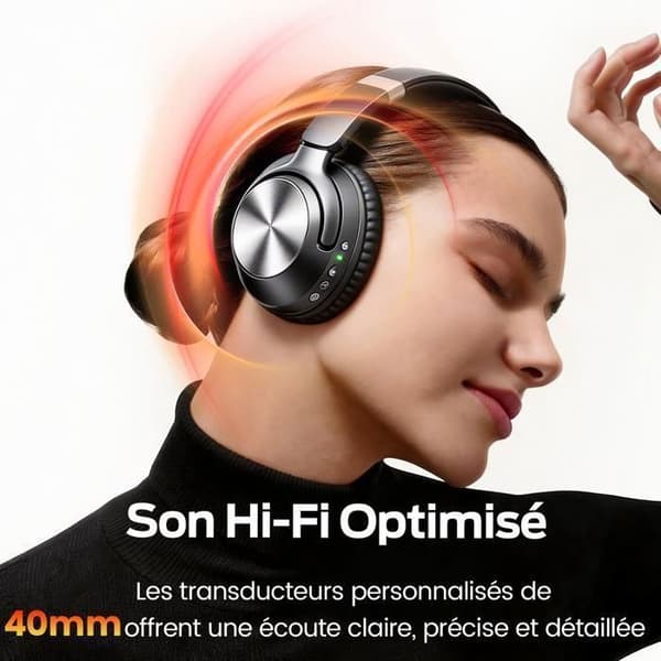 Bluetooth-hörlurar - VEATOOL - H08 - Hybrid ANC - 100 h batteritid - Bluetooth 6.0 Svart